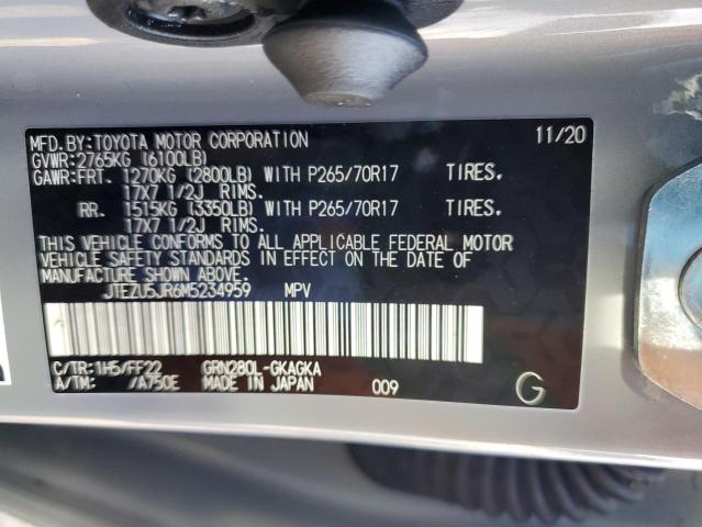 JTEZU5JR6M5234959 - 2021 TOYOTA 4RUNNER SR5 GRAY photo 14