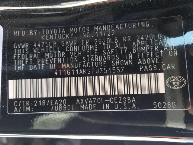 4T1G11AK3PU754557 - 2023 TOYOTA CAMRY SE NIGHT SHADE BLACK photo 12