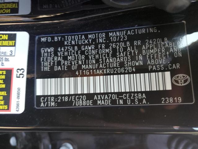 4T1G11AKXRU206204 - 2024 TOYOTA CAMRY SE NIGHT SHADE BLACK photo 12