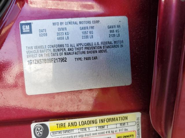 1G1ZK57B09F217962 - 2009 CHEVROLET MALIBU LTZ 红色 照片 12