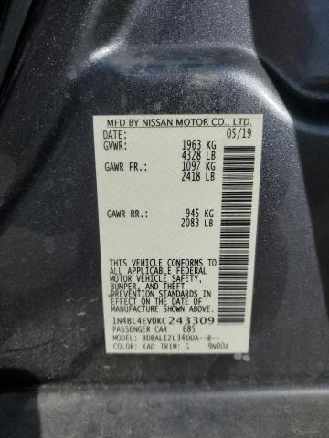 1N4BL4EV0KC243309 - 2019 NISSAN ALTIMA SL GRAY photo 13