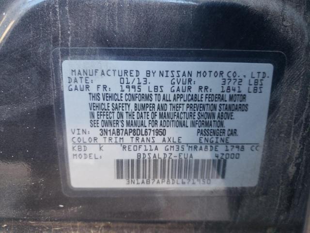 3N1AB7AP8DL671950 - 2013 NISSAN SENTRA S GRAY photo 12