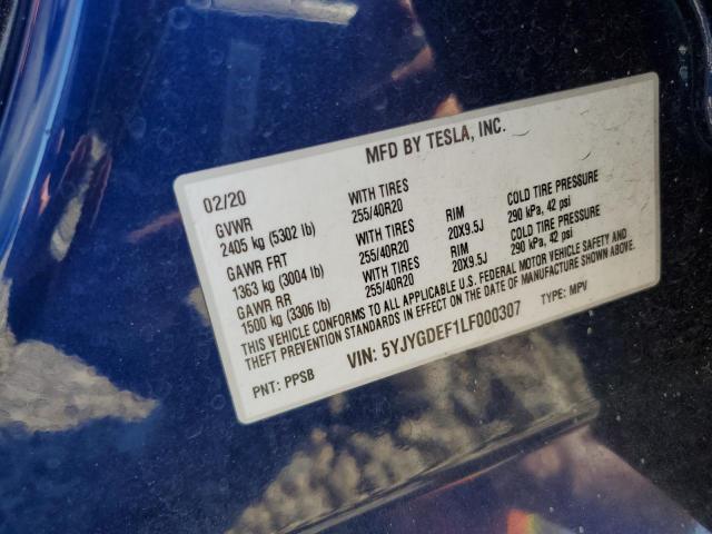 5YJYGDEF1LF000307 - 2020 TESLA MODEL Y 蓝色 照片 13