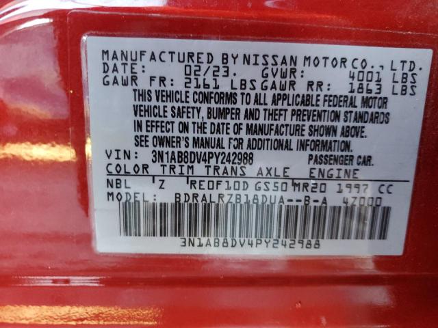 3N1AB8DV4PY242988 - 2023 NISSAN SENTRA SR RED photo 12