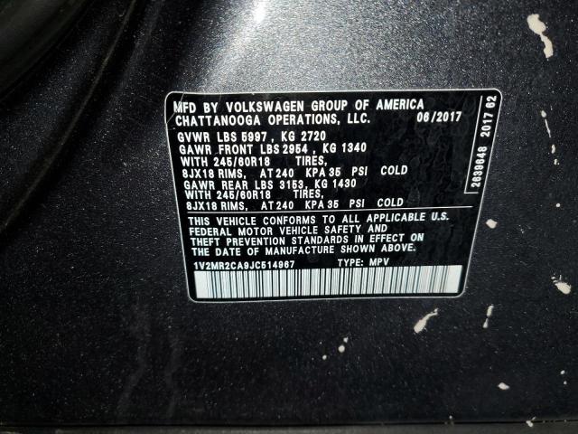 1V2MR2CA9JC514967 - 2018 VOLKSWAGEN ATLAS SEL GRAY photo 10