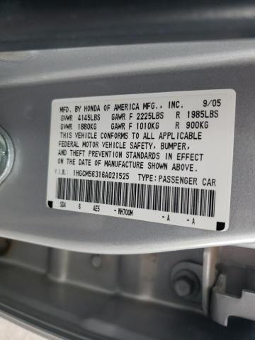 1HGCM56316A021525 - 2006 HONDA ACCORD SE SILVER photo 12