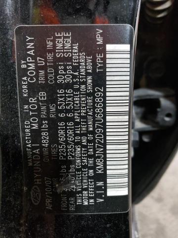 KM8JN72D97U686892 - 2007 HYUNDAI TUCSON SE BLACK photo 13