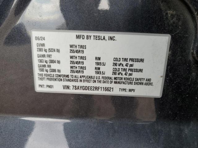 7SAYGDEE2RF116621 - 2024 TESLA MODEL Y CHARCOAL photo 13