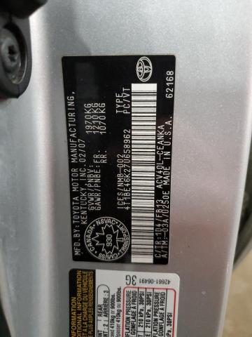 4T1BE46K27U658962 - 2007 TOYOTA CAMRY CE SILVER photo 12