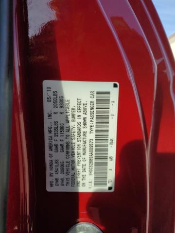 1HGCS2B89AA009573 - 2010 HONDA ACCORD EXL RED photo 12