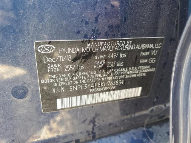 5NPE34AF8KH763834 - 2019 HYUNDAI SONATA LIMITED BLUE photo 12