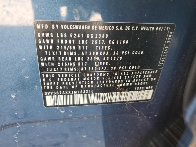 3VV3B7AXXJM183340 - 2018 VOLKSWAGEN TIGUAN SE Көк фото 14