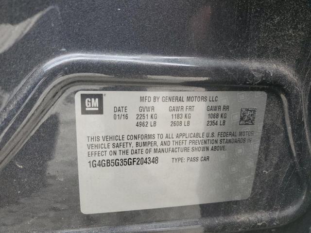 1G4GB5G35GF204348 - 2016 BUICK LACROSSE GRAY photo 12