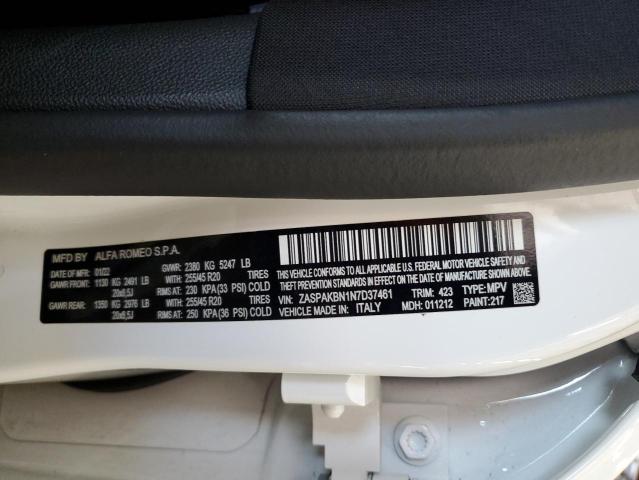 ZASPAKBN1N7D37461 - 2022 ALFA ROMEO STELVIO TI WHITE photo 13