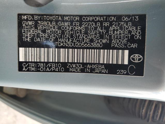 JTDKN3DU2D5663880 - 2013 TOYOTA PRIUS Mavi foto 12