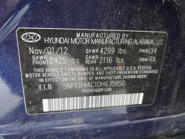 5NPEB4AC1DH635950 - 2013 HYUNDAI SONATA GLS BLUE photo 12