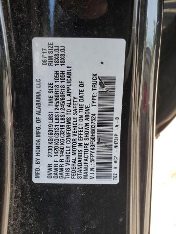 5FPYK3F50HB037524 - 2017 HONDA RIDGELINE RTL BLACK photo 12