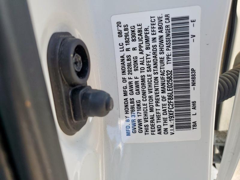 19XFC2F86LE025832 - 2020 HONDA CIVIC SPORT WHITE photo 12