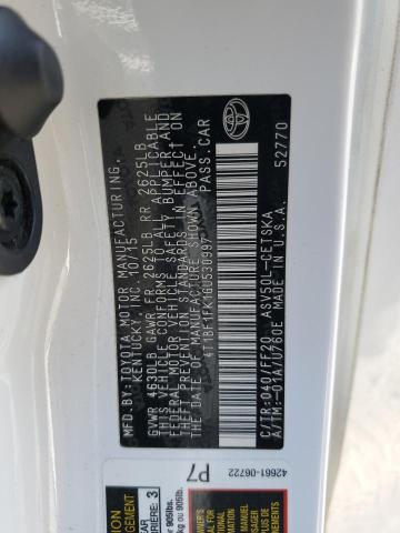 4T1BF1FK1GU530997 - 2016 TOYOTA CAMRY LE WHITE photo 12