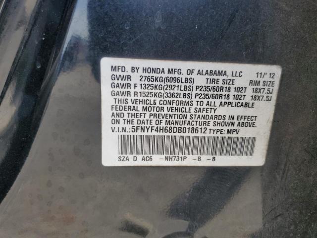 5FNYF4H68DB018612 - 2013 HONDA PILOT EXL შავი ფოტო 13