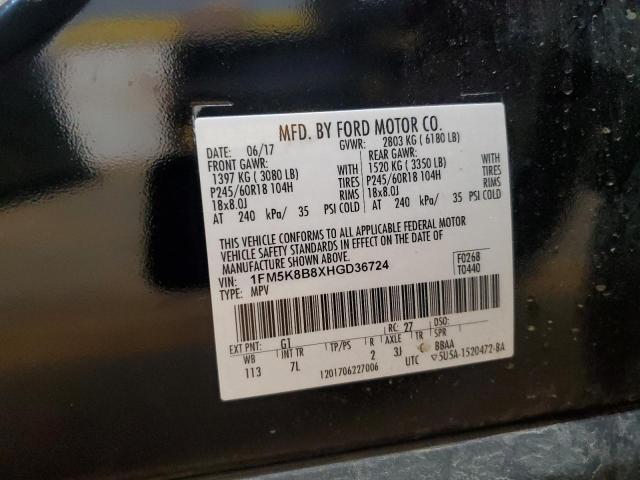 1FM5K8B8XHGD36724 - 2017 FORD EXPLORER BLACK photo 12