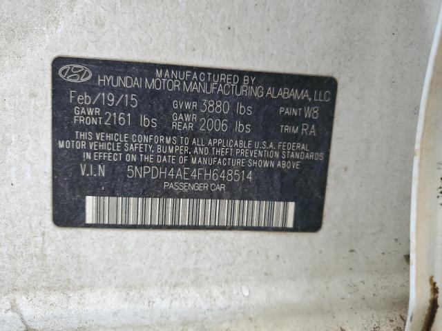 5NPDH4AE4FH648514 - 2015 HYUNDAI ELANTRA SE WHITE photo 12