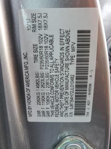 5J8TB4H72JL010482 - 2018 ACURA RDX ADVANCE SILVER photo 13