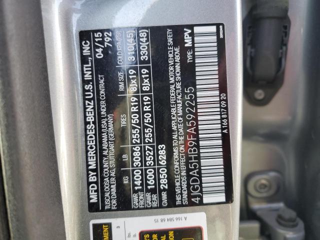 4JGDA5HB9FA592255 - 2015 MERCEDES-BENZ ML 350 4MATIC GRAY photo 13