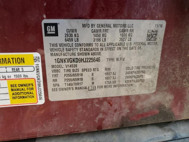 1GNKVGKD9HJ225646 - 2017 CHEVROLET TRAVERSE LT RED photo 13