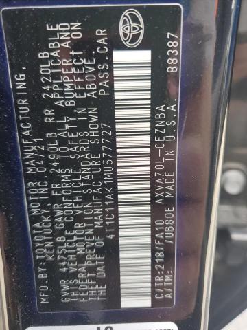 4T1C11AK1MU577727 - 2021 TOYOTA CAMRY LE BLACK photo 13