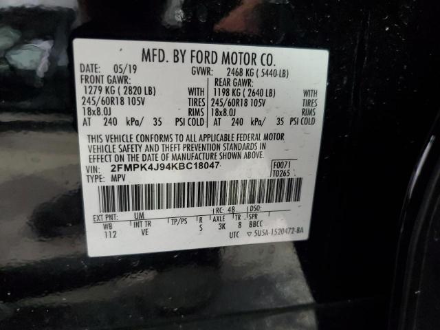 2FMPK4J94KBC18047 - 2019 FORD EDGE SEL შავი ფოტო 13