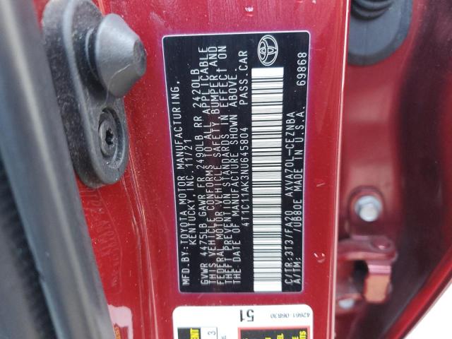 4T1C11AK3NU645804 - 2022 TOYOTA CAMRY LE RED photo 13