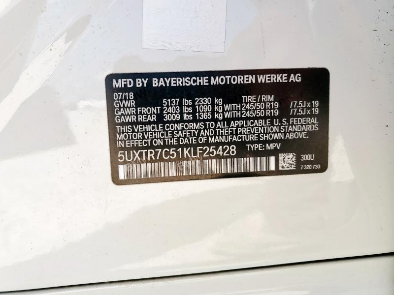 5UXTR7C51KLF25428 - 2019 BMW X3 SDRIVE30I WHITE photo 13
