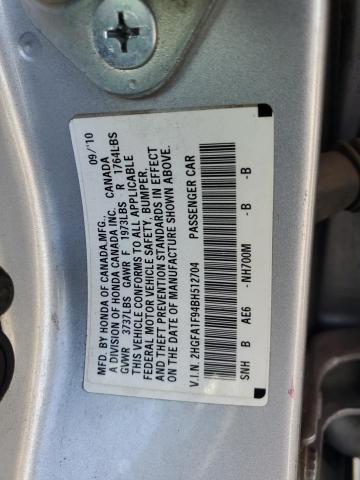 2HGFA1F94BH512704 - 2011 HONDA CIVIC EXL 银色 照片 12