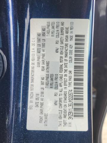 3MZBN1L39JM222974 - 2018 MAZDA 3 TOURING BLUE photo 12