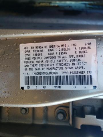 1HGCM55495A180026 - 2005 HONDA ACCORD LX GOLD photo 12