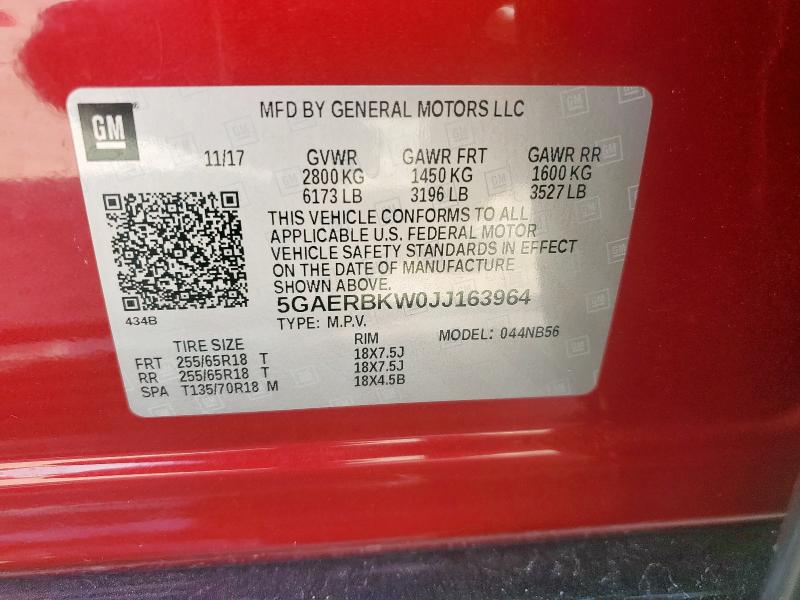 5GAERBKW0JJ163964 - 2018 BUICK ENCLAVE ESSENCE 红色 照片 13