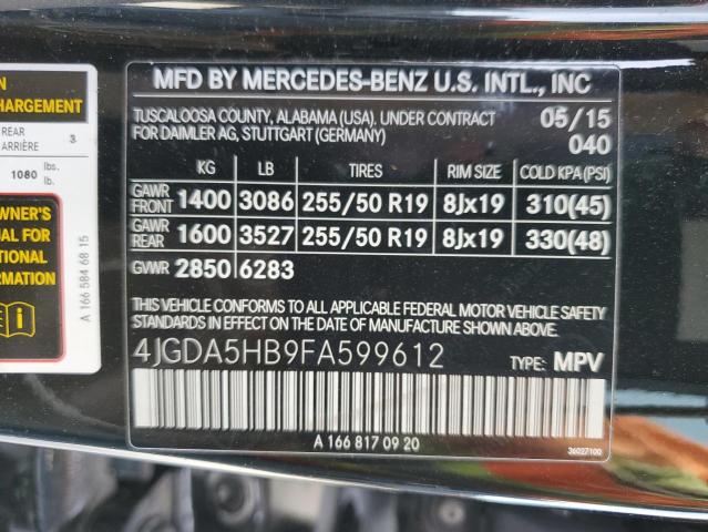 4JGDA5HB9FA599612 - 2015 MERCEDES-BENZ ML 350 4MATIC BLACK photo 12