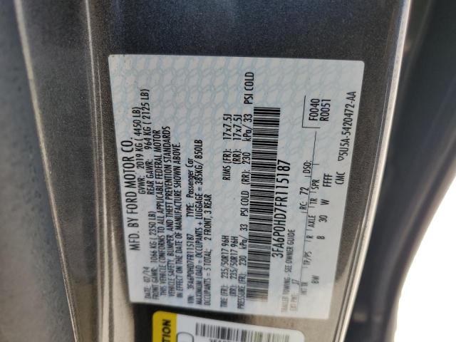 3FA6P0HD7FR115187 - 2015 FORD FUSION SE GRAY photo 12