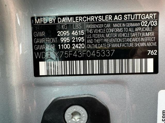 WDBSK75F43F045337 - 2003 MERCEDES-BENZ SL 500R GRAY photo 10