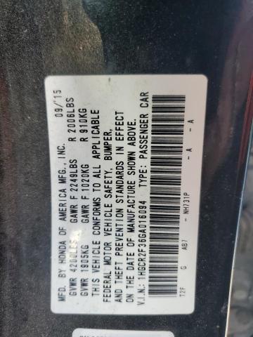 1HGCR2F36GA016094 - 2016 HONDA ACCORD LX 黑色 照片 12