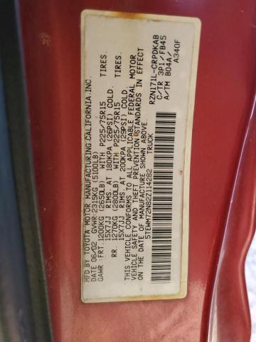 5TEWM72N82Z114282 - 2002 TOYOTA TACOMA XTRACAB RED photo 12