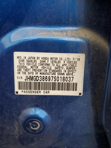 JHMGD38697S018037 - 2007 HONDA FIT S BLUE photo 12