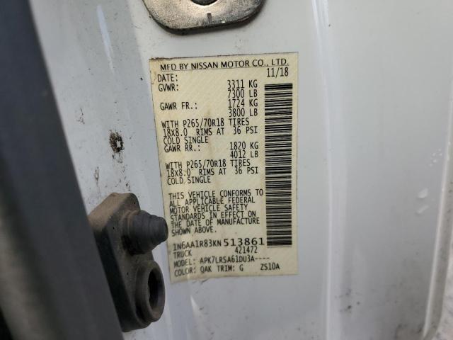 1N6AA1R83KN513861 - 2019 NISSAN TITAN S WHITE photo 12