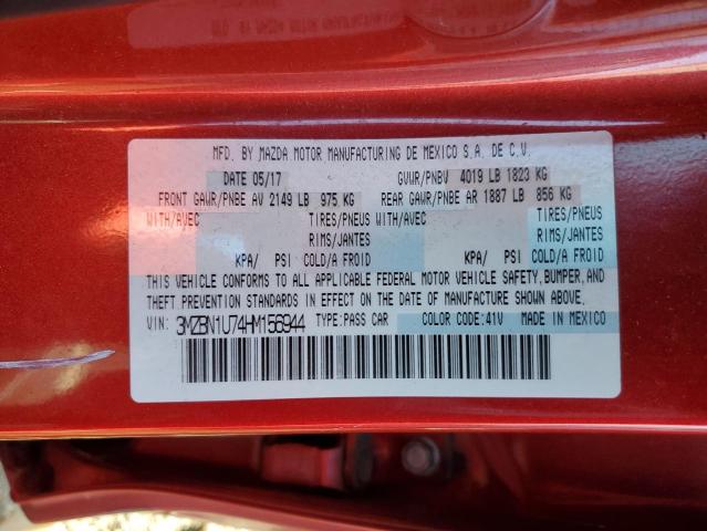 3MZBN1U74HM156944 - 2017 MAZDA 3 SPORT RED photo 12