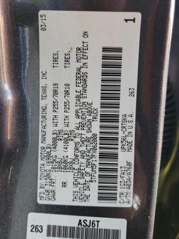 5TFUM5F17FX062000 - 2015 TOYOTA TUNDRA DOUBLE CAB SR/SR5 GRAY photo 12