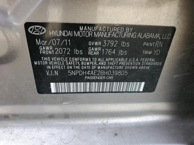 5NPDH4AE2BH039805 - 2011 HYUNDAI ELANTRA GLS TAN photo 12