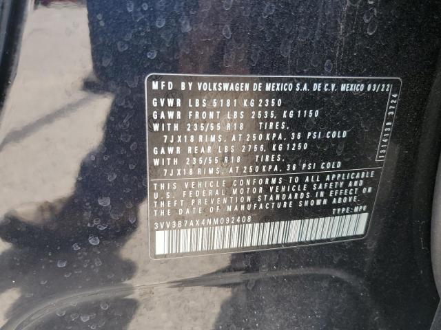 3VV3B7AX4NM092408 - 2022 VOLKSWAGEN TIGUAN SE BLACK photo 12