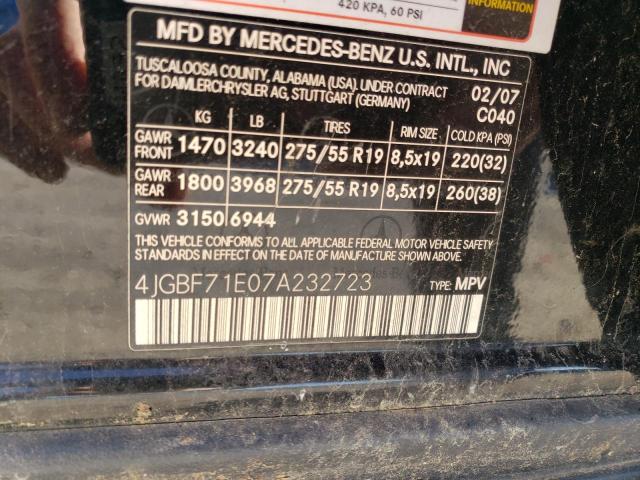 4JGBF71E07A232723 - 2007 MERCEDES-BENZ GL 450 4MATIC BLACK photo 13