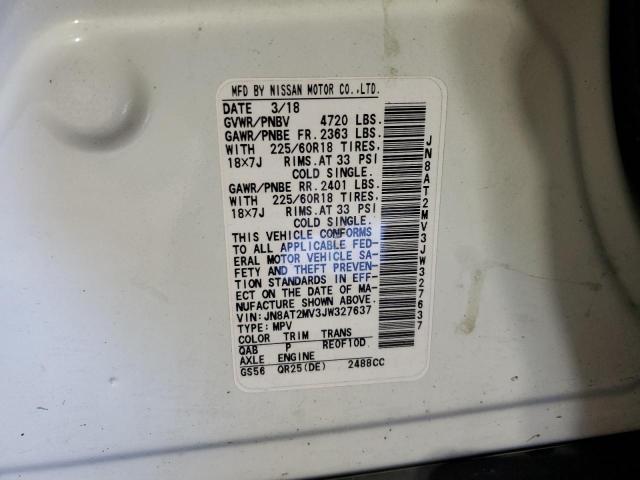 JN8AT2MV3JW327637 - 2018 NISSAN ROGUE S თეთრი ფოტო 13